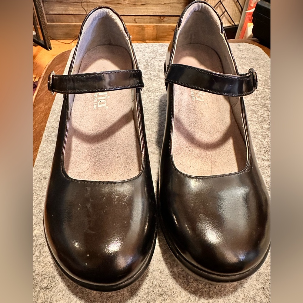 Alegria Harper Black Mary Jane Shoes Heels Black Leather Shiny Size 37/ US 6.5